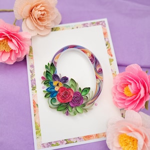 Carte de voeux personnalisée, carte avec lettre O, carte faite main quilling, lettrage artistique, cadeau d'anniversaire pour petite amie, mère