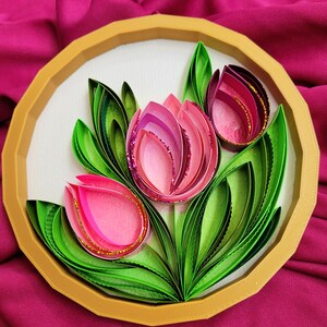 Décoration murale fleur en papier - tulipes piquantes - oeuvre d'art murale fleur encadrée