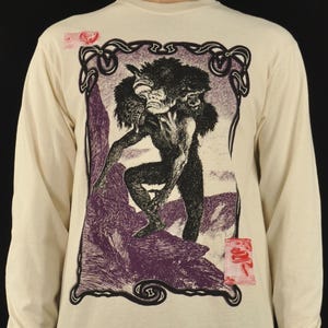 Kittelsen 'The Dying Mountain Troll' with Handprinted and Hand-sewn Patch Details Long Sleeve Tee UNBLEACHED