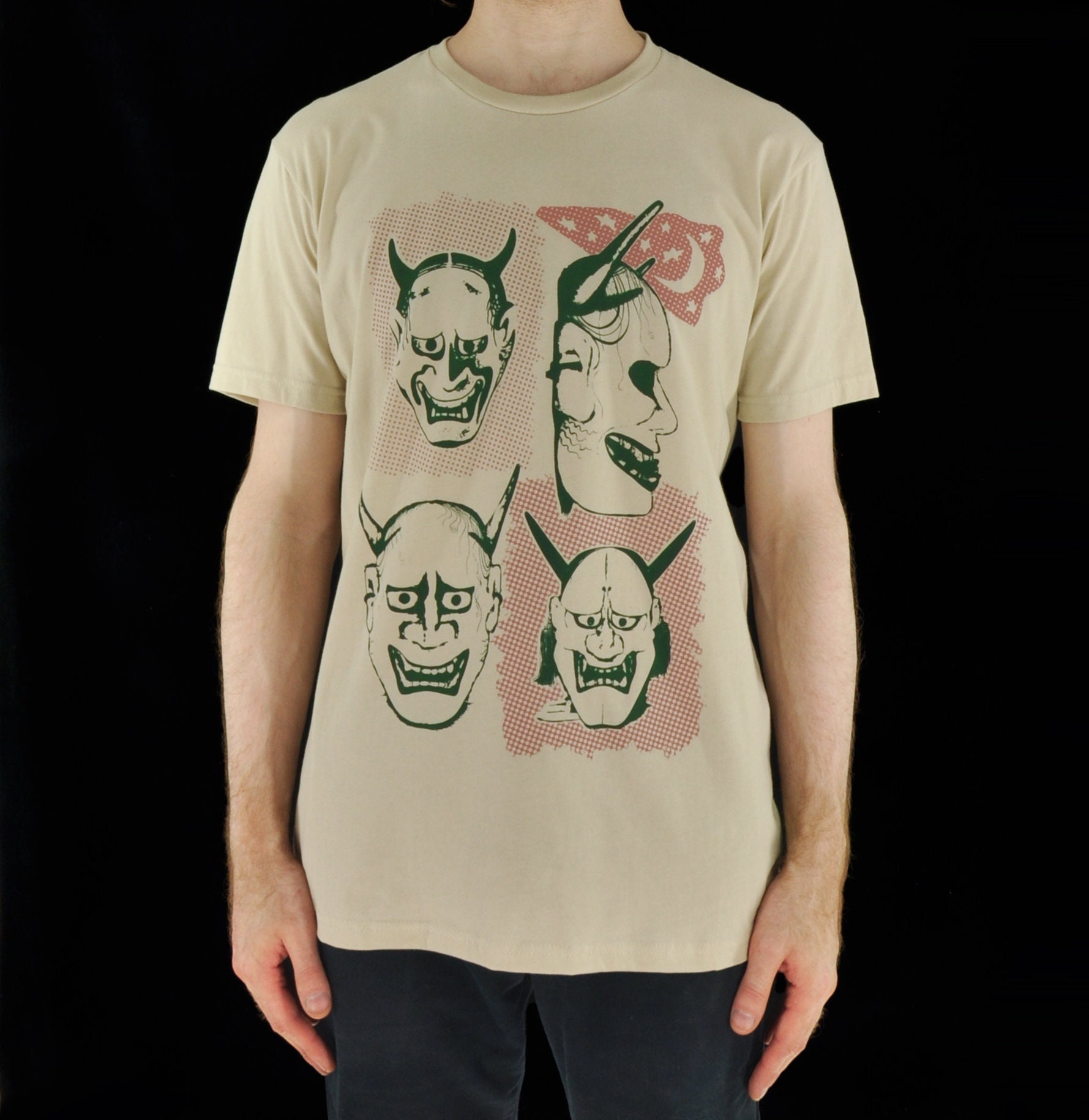 Japanese Hannya Mask Collage Tee BEIGE