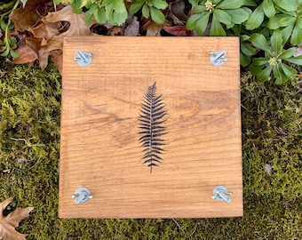 Flower Plant Press Kit, Rustic Botanical Solid Wood Press with Fern Stamp