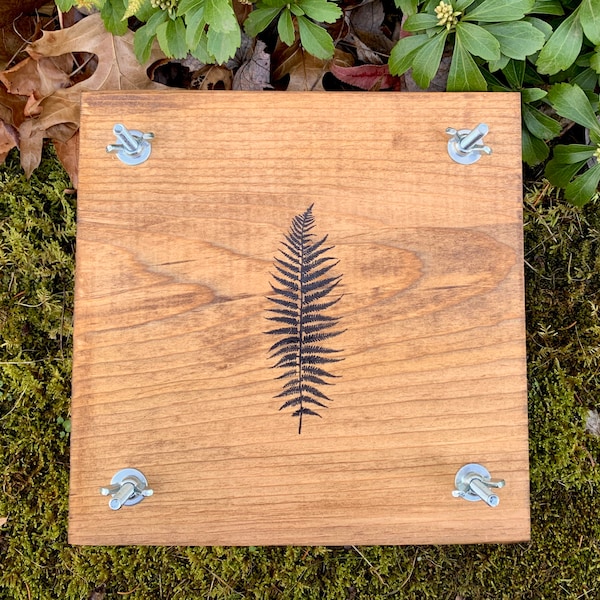 Flower Plant Press Kit, Rustic Botanical Solid Wood Press with Fern Stamp