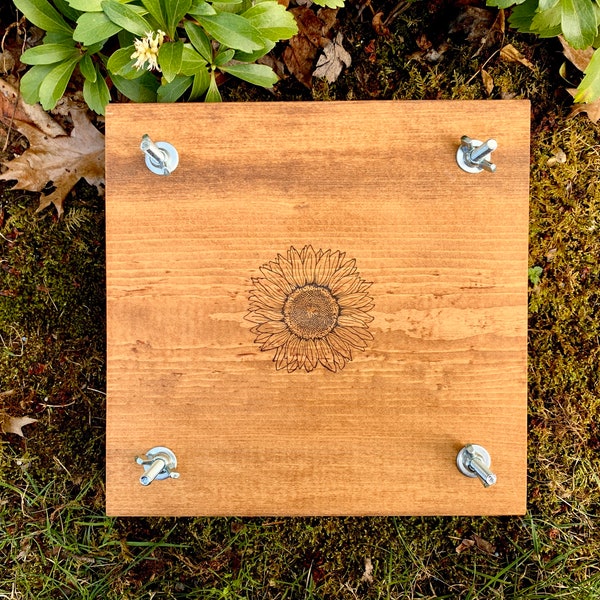 Flower Plant Press Kit, Rustic Botanical Solid Wood Press with Sunflower Stamp