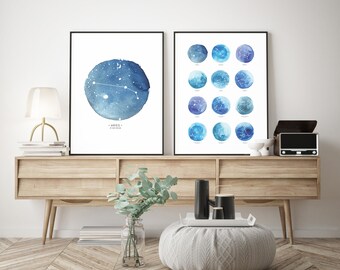 Buy Downloadable Print - ARIES - Zodiac Horoscope Constellation in Blue Watercolor Online in India - Etsy