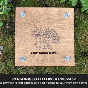 Custom Personalized Flower Plant Press Kit, Rustic Botanical Solid Wood Press with Bouquet Stamp