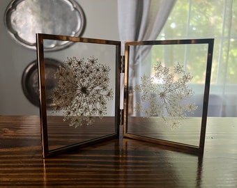 Gold Double Frame Pressed Queen Anne’s Lace Flower Herbarium