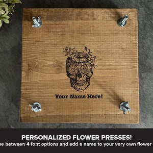 Personalized Flower Press Kit: Rustic Wood, Floral Skull Stamp