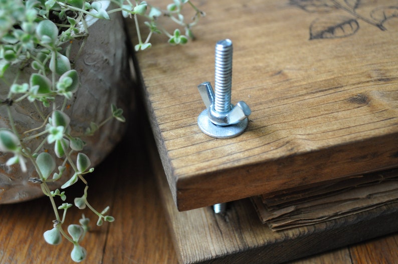 Flower Plant Press Kit, Rustic Botanical Solid Wood Press with Hydrangea Stamp image 5