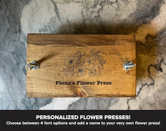 Custom Personalized Small Flower Plant Press Kit, Rustic Botanical Solid Wood Press with Flowering Nasturtium Stamp