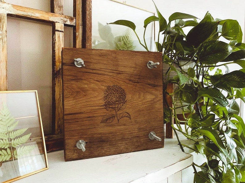 Flower Plant Press Kit, Rustic Botanical Solid Wood Press with Hydrangea Stamp image 3