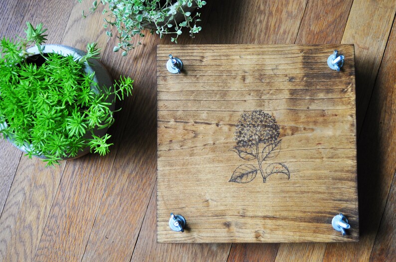 Flower Plant Press Kit, Rustic Botanical Solid Wood Press with Hydrangea Stamp image 4