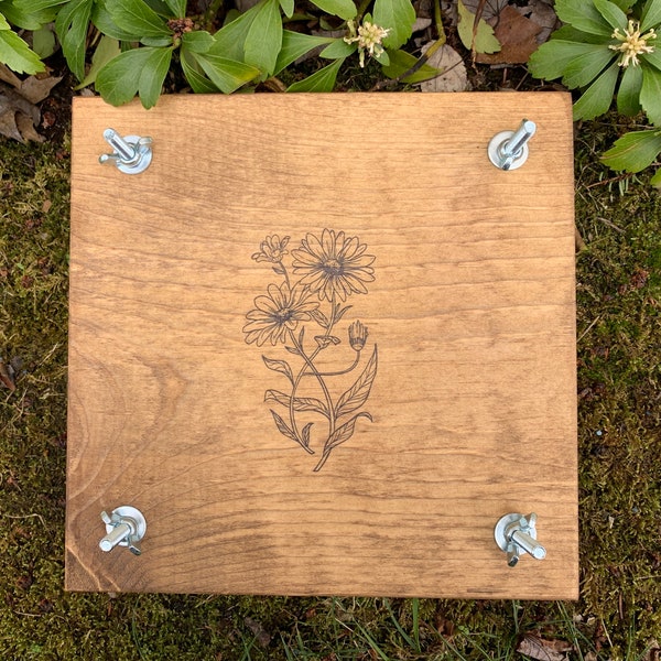 Flower Plant Press Kit, Rustic Botanical Solid Wood Press with Daisy Stamp