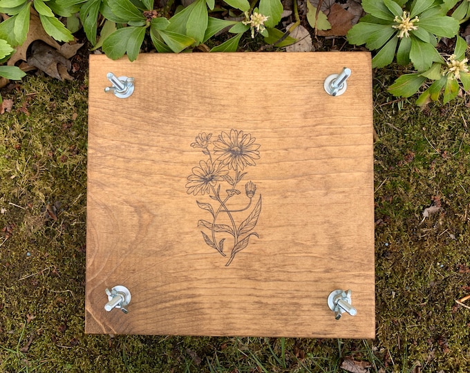 Flower Plant Press Kit, Rustic Botanical Solid Wood Press with Daisy Stamp