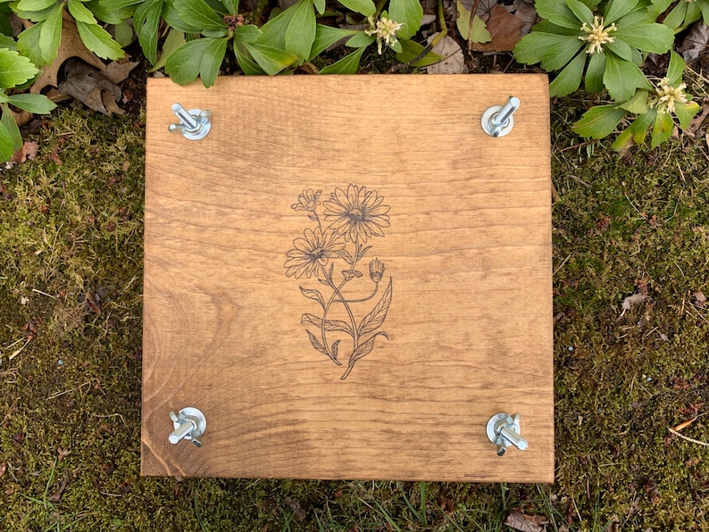 Flower Plant Press Kit, Rustic Botanical Solid Wood Press with Daisy Stamp