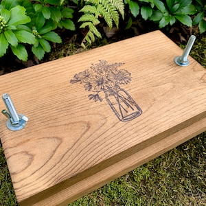 Small Flower Plant Press Kit, Rustic Botanical Solid Wood Press with Mason Jar Flower Stamp