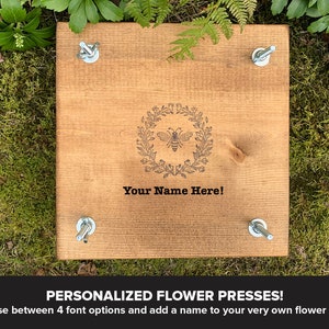 Personalized Flower Press Kit: Rustic Wood Botanical Press with Bee