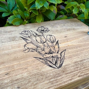 Custom Personalized Small Flower Plant Press Kit, Rustic Botanical Solid Wood Press with Tulip Stamp image 6