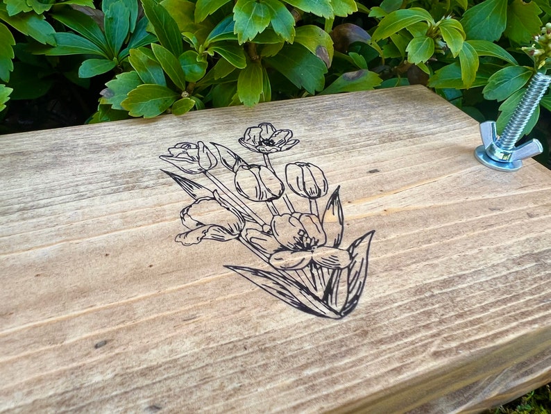 Custom Personalized Small Flower Plant Press Kit, Rustic Botanical Solid Wood Press with Tulip Stamp image 6