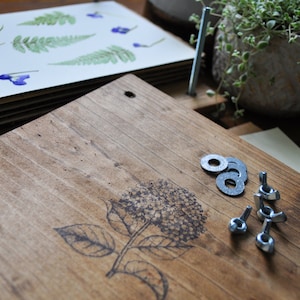 Flower Plant Press Kit, Rustic Botanical Solid Wood Press with Hydrangea Stamp image 2