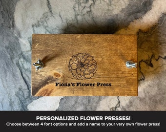 Custom Personalized Small Flower Plant Press Kit, Rustic Botanical Solid Wood Press with Bloom Stamp