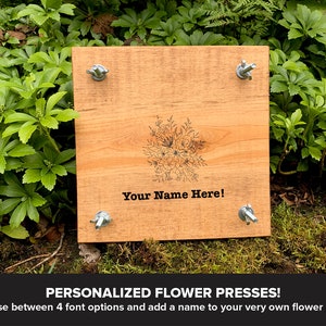 Custom Personalized Flower Plant Press Kit, Rustic Botanical Solid Wood Press with Wildflower Stamp