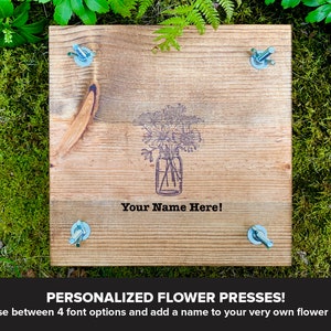 Custom Personalized Flower Plant Press Kit, Rustic Botanical Solid Wood Press with Mason Jar Stamp