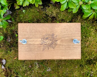 Small Flower Plant Press Kit, Rustic Botanical Solid Wood Press with Peony Stamp