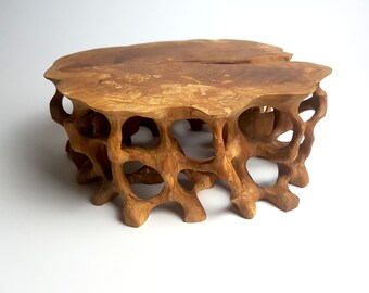 Hand Carved Wood Open Barley Twist Pedestal Display Side Table Plant Stand 24.6