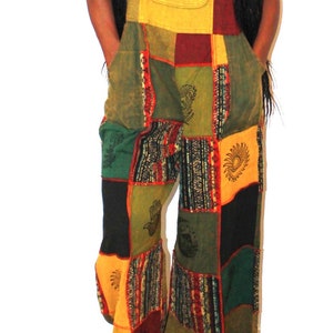 Patchwork Wide Leg Overalls, Hippie Cotton Jumpsuits, Festival Jumper,  Boho Unisex Overalls, Baggy Harem Bohemian