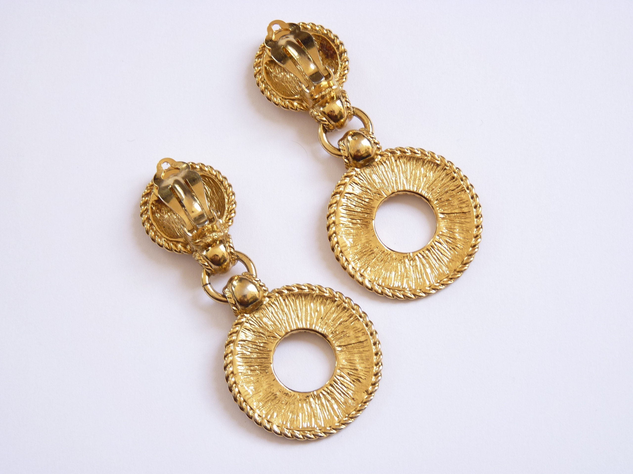 Boucles D'oreilles Clips Vintage Années 80 Jean Louis SCHERRER Paris - Doré, émail, Occasion !