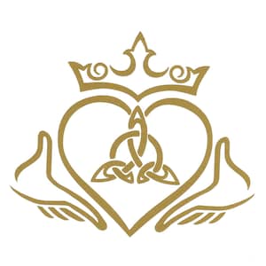 Claddagh w/Triquetra (courtesy of TattooTribes.com) Vinyl Decal For Laptops, Cars, Cups, Water Bottles, Ceramics, Metal, Etc.
