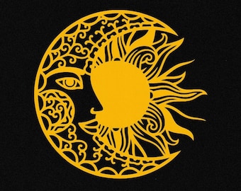 Sun/Moon with Facial Profile Vinyl Decal For Laptops, Cars, Cups, Water Bottles, Ceramics, Metal, Etc.
