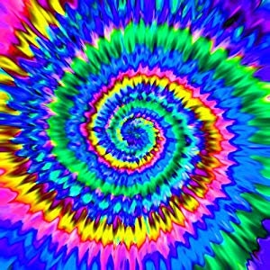 Puede incluir: Un patr&oacute;n de tie-dye colorido en tonos de azul, verde, amarillo, rosa y rojo. El patr&oacute;n es un dise&ntilde;o en espiral con un centro blanco.