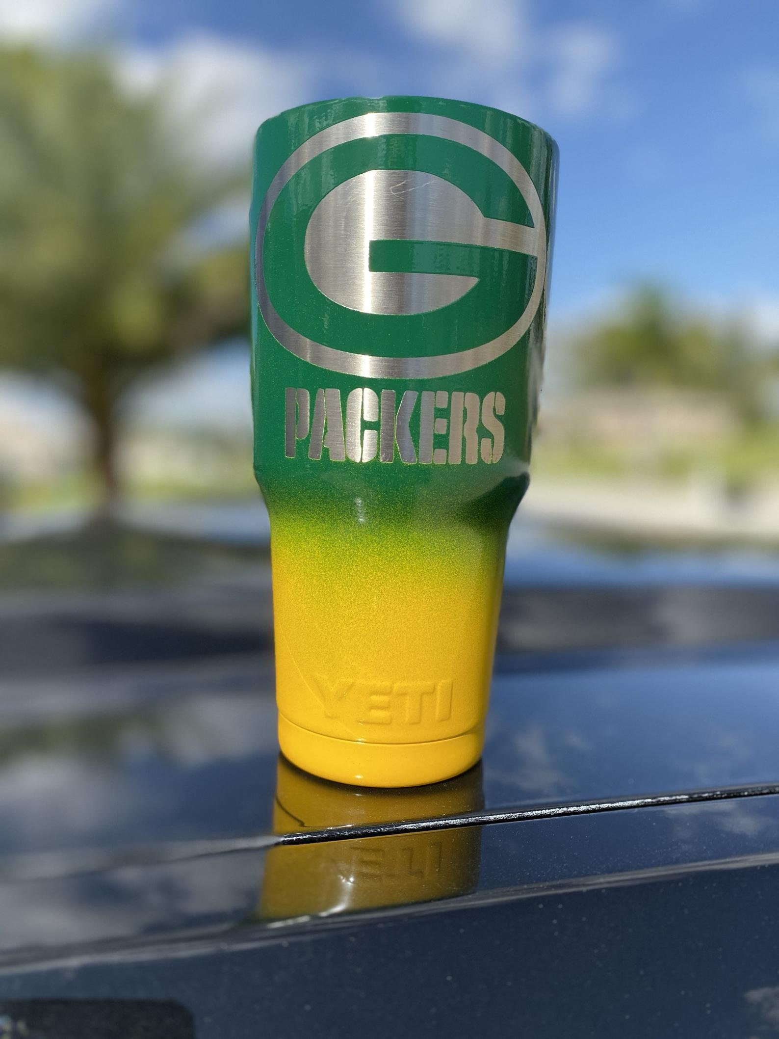 Green Bay Packers Powdercoated Yeti Tumbler, Free Personilization 