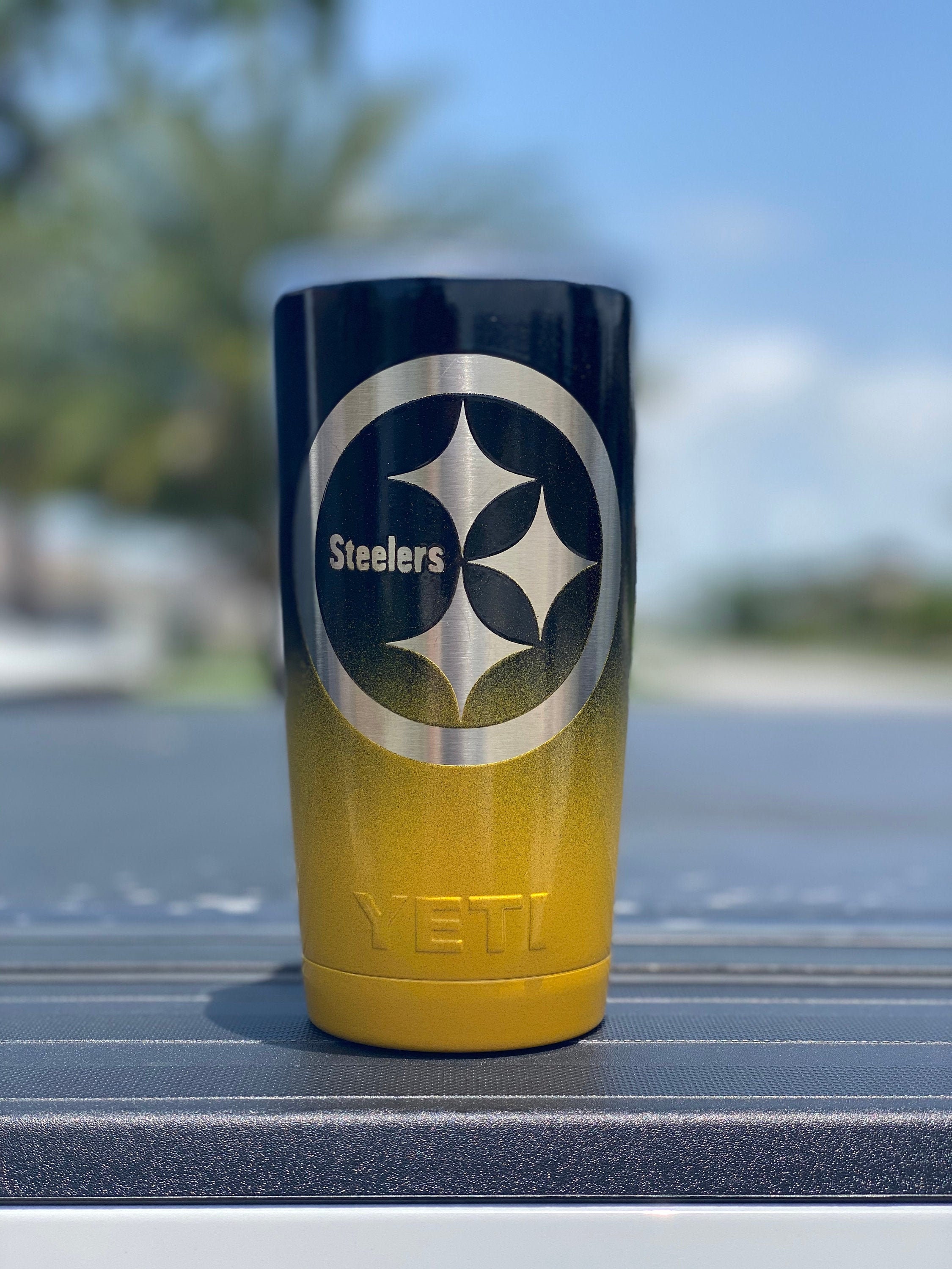 Steelers yeti cup  Glitter tumbler cups, Yeti cup designs