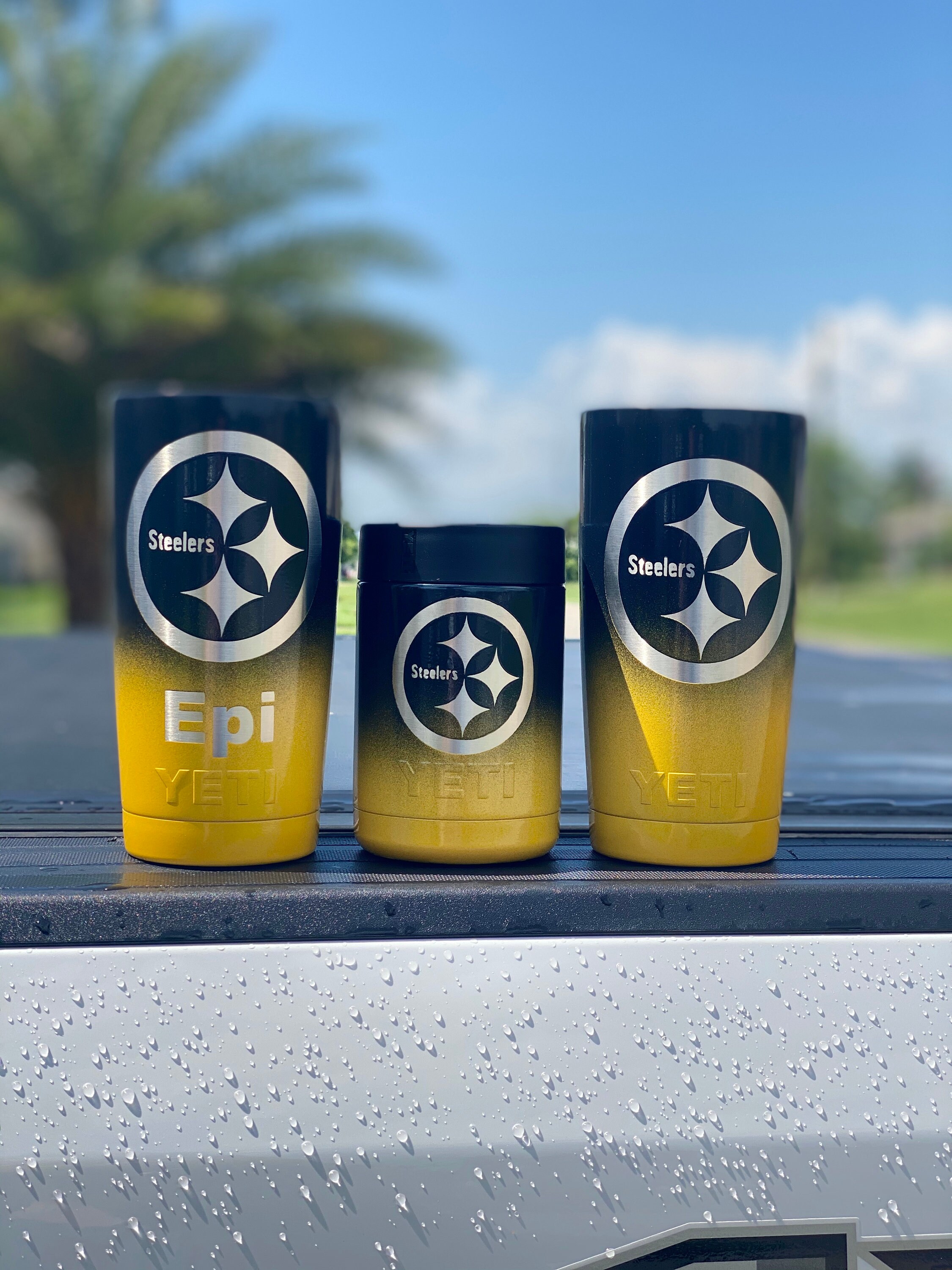 Steelers yeti cup  Glitter tumbler cups, Yeti cup designs