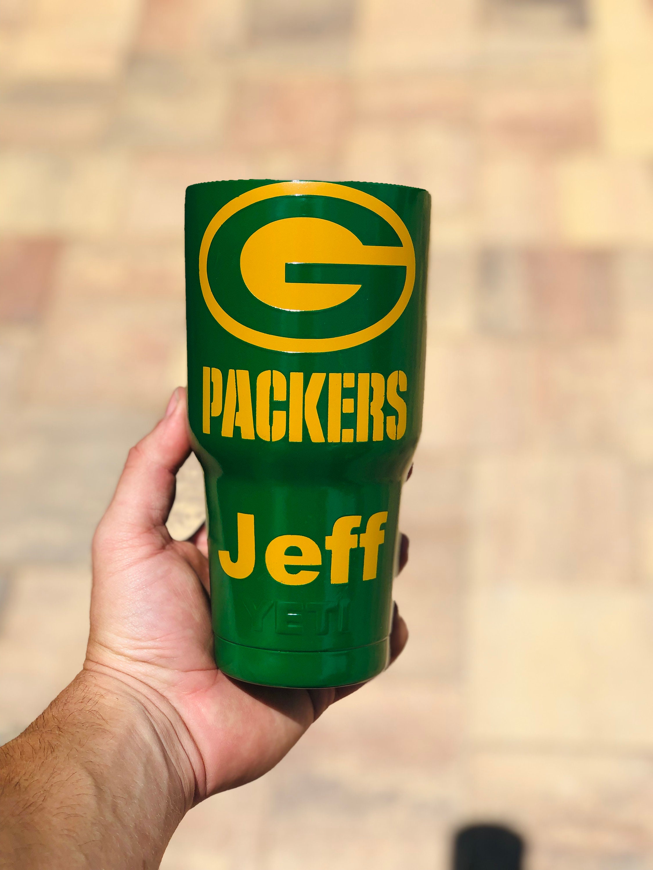 Green Bay Packers Powdercoated Yeti Tumbler, Free Personilization