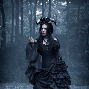 Maleficent Witch Dark Fairy Sorceress 3 Piece Gothic Skirt Corset and Chemise Cosplay Costume ~ Reminisce Brand