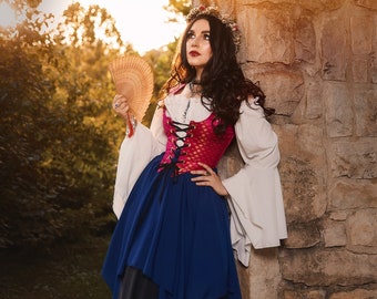 Reminisce Romani Cosplay Renaissance Faire  Medieval Wench Fortune Teller Gypsy  4-Piece  Costume