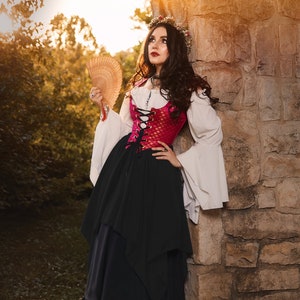 Reminisce Romani Cosplay Renaissance Faire Medieval Wench Fortune Teller Gypsy 4-Piece Costume Fuchsia - Black
