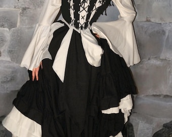 Renaissance Costume - Layered skirts - Ren Faire Bodice - Flowing Sleeves off- the- shoulder - Chemise - The Isabella