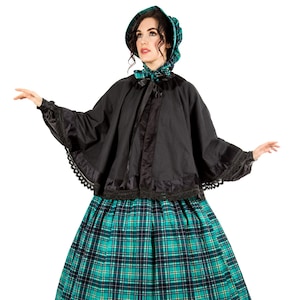 Dickens Era ~ Plaid Victorian Faire ~ Caroler Green Tartan Cotton Costume ~ Civil War Dress