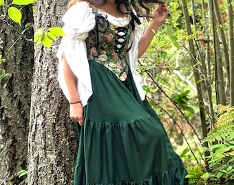 Renaissance Faire Cotton 3-Piece Costume - Ren Faire Floral Tapestry Corset Dress