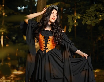 Renaissance women&#39;s Costume - Medieval Dress - Sorceress - Fantasy -  Brocade Bodice - 3 Pc  Witch Cosplay - Reminisce Brand