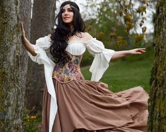 Reminisce - The Forest Fairy - Women’s Renaissance Beige Costume - Ren Faire - Medieval Fantasy - 3 Piece Dress Plus Corset