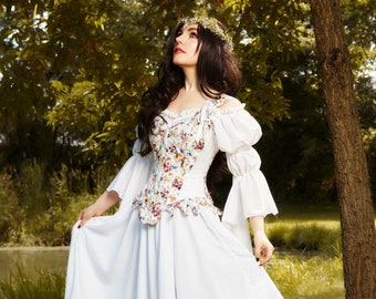 Reminisce - The White  “Summer Fantasy” Fairy - Women’s Renaissance Costume - Ren Faire - Medieval Fantasy - Dress and Corset