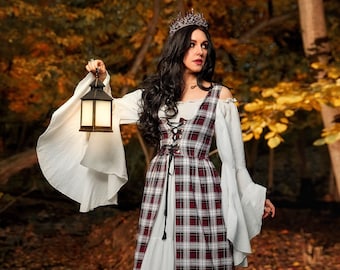 Reminisce Scottish Highlands Mythic Renaissance 2 Piece Plaid Costume Dress and Chemise Set