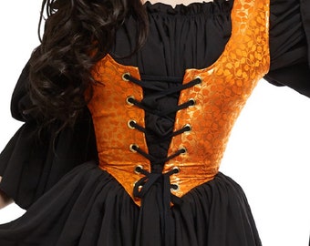 Reminisce- Orange Brocade Bodice - Renaissance Faire Costume - Historical Reenactment- Medieval Dress
