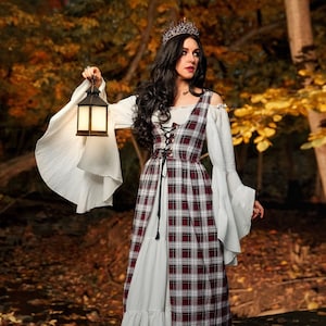 Reminisce Scottish Highlands  Renaissance 2 Piece Plaid Costume Dress and Chemise Set