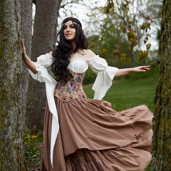 Reminisce - The Forest Fairy - Women’s Renaissance Beige Costume - Ren Faire - Medieval Fantasy - 3 Piece Dress Plus Corset
